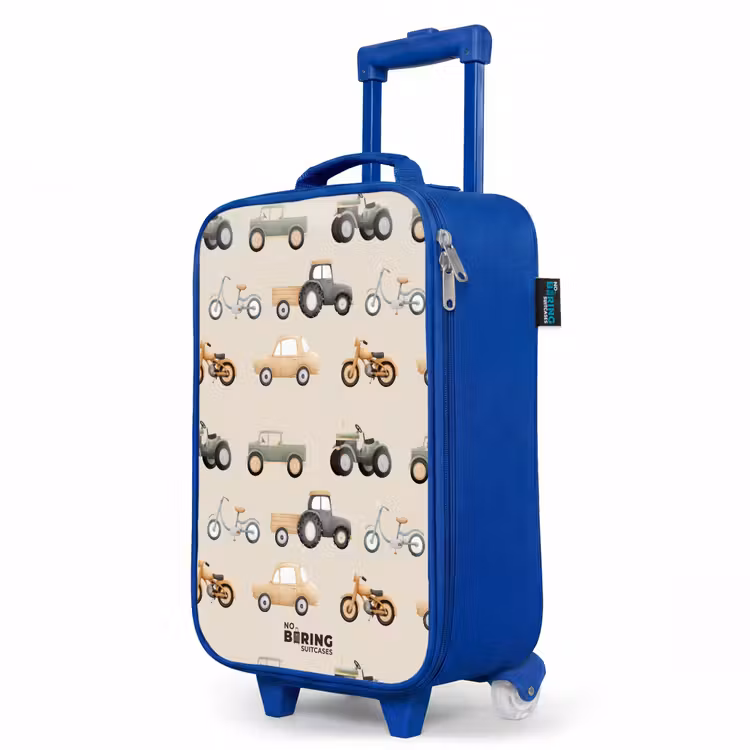 Retro voertuigen patroon Kinderkoffer - Blauw klein -productfoto_schuin