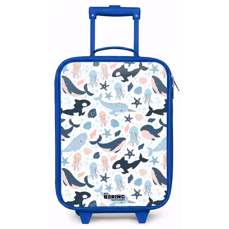 Zeedierenpatroon met walvissen, kwallen en orka's Kinderkoffer - Blauw klein -zz3dotto