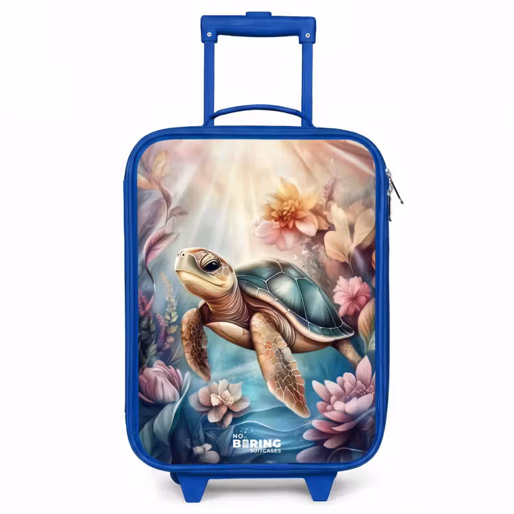 Zeeschildpad tussen bloemen onder water Kinderkoffer - Blauw klein -3d
