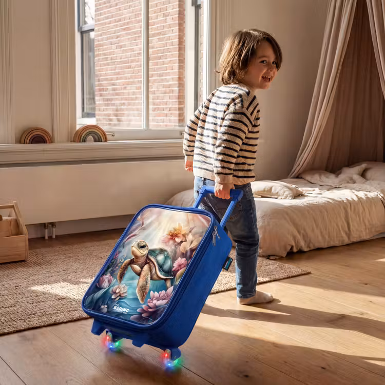 Zeeschildpad tussen bloemen onder water Kinderkoffer - Blauw klein -sfeer1