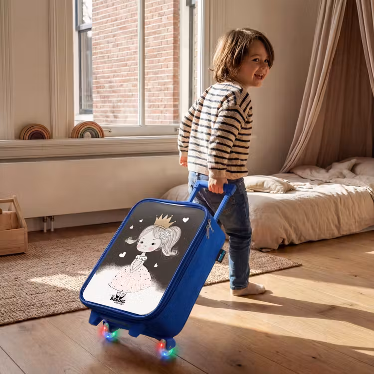 Verlegen prinses met bloem Kinderkoffer - Blauw klein -sfeer1