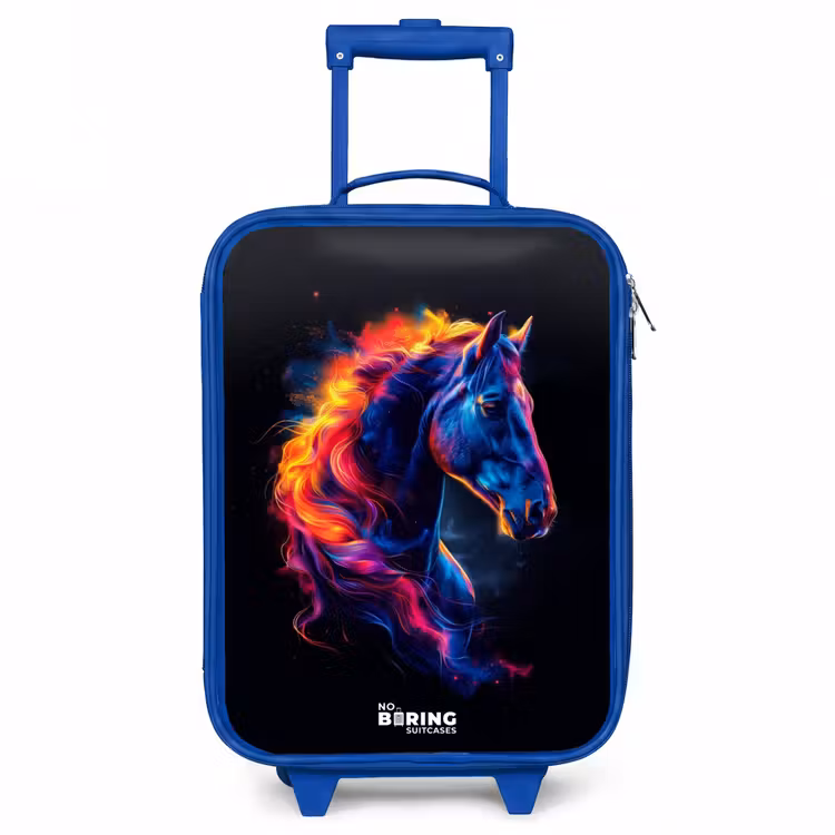 Zijaanzicht van een paard met vurige manen Kinderkoffer - Blauw klein -3d