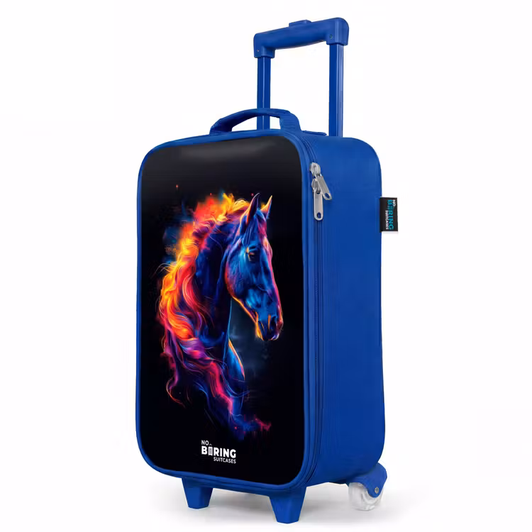 Zijaanzicht van een paard met vurige manen Kinderkoffer - Blauw klein -productfoto_schuin