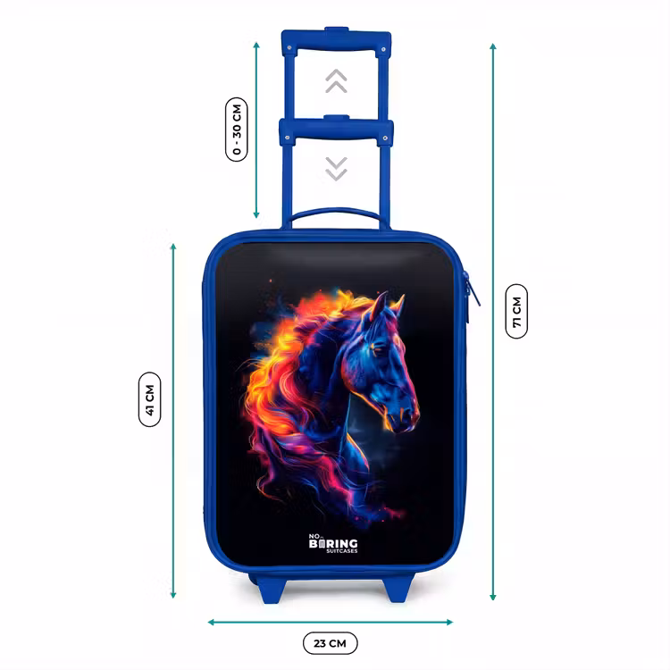 Zijaanzicht van een paard met vurige manen Kinderkoffer - Blauw klein -productfoto_formaten