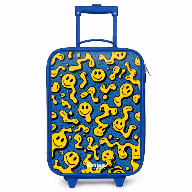 Smiley - Blauw - Geel Kinderkoffer - Blauw klein -3d