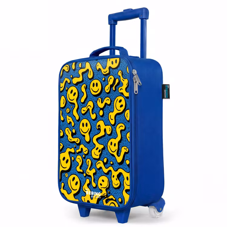 Smiley - Blauw - Geel Kinderkoffer - Blauw klein -productfoto_schuin