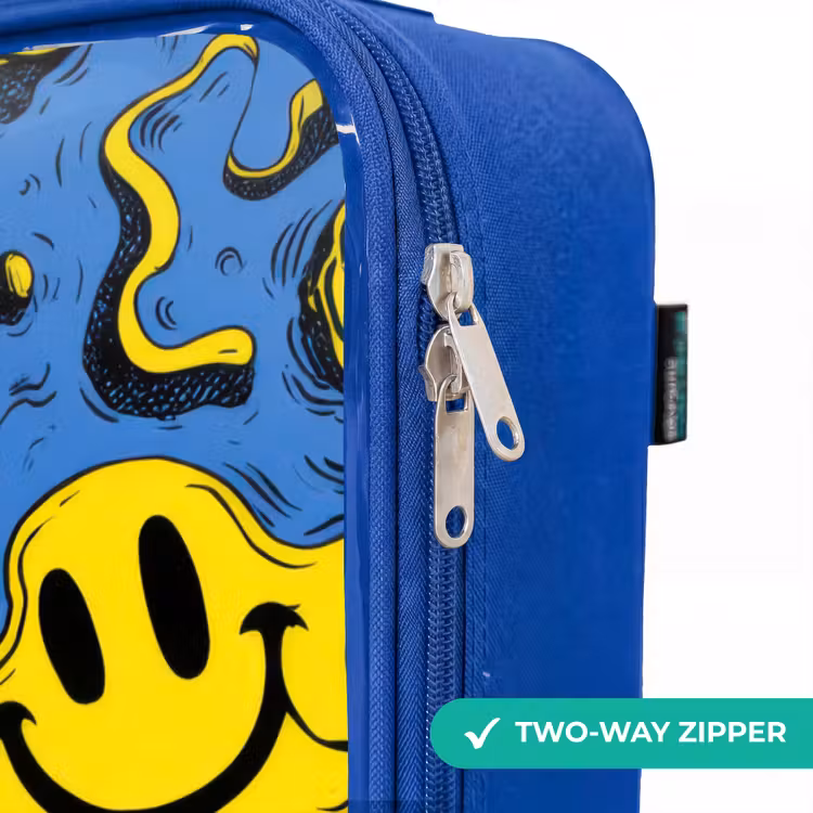 Smiley - Geel - Blauw Kinderkoffer - Blauw klein -rits_EN