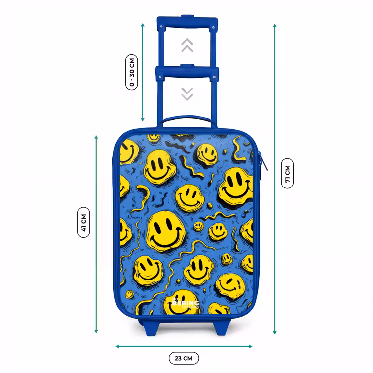 Smiley - Geel - Blauw Kinderkoffer - Blauw klein -productfoto_formaten