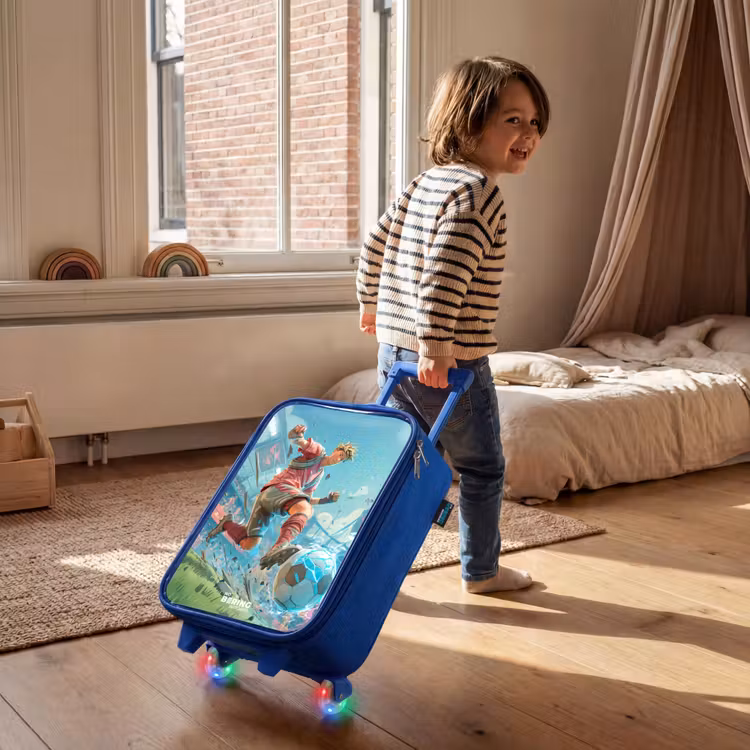 Voetbal - Jongen - Stadion - Elektrisch Kinderkoffer - Blauw klein -sfeer1