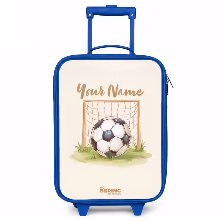 Voetbal in een goal Kinderkoffer - Blauw klein -3d