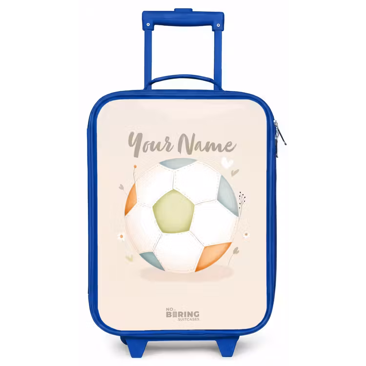 Voetbal in beige pastel kleuren Kinderkoffer - Blauw klein -zz3dotto