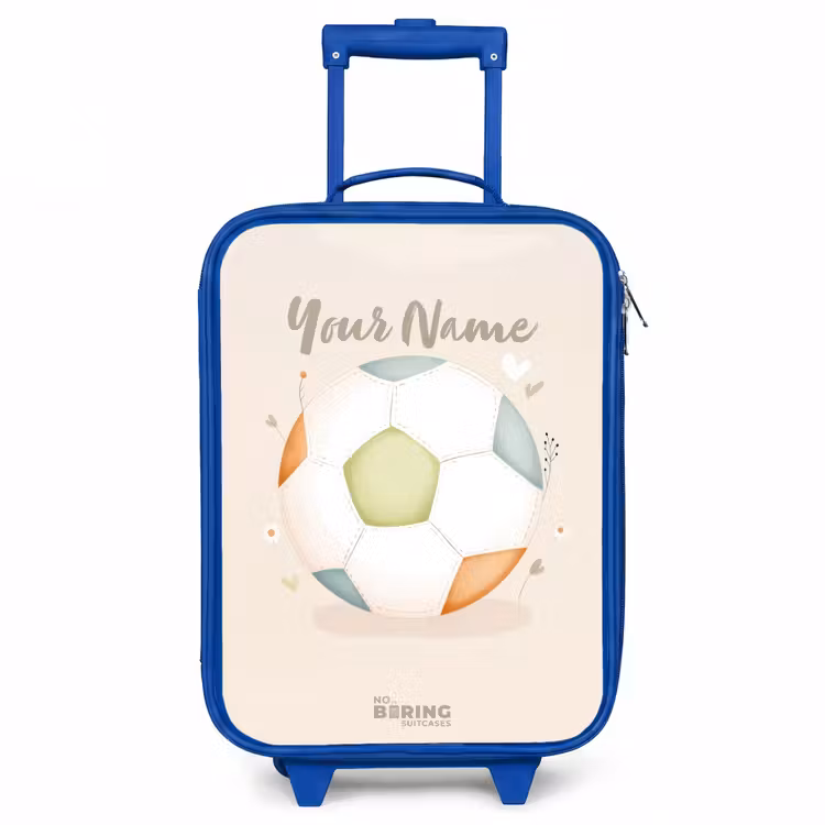 Voetbal in beige pastel kleuren Kinderkoffer - Blauw klein -3d