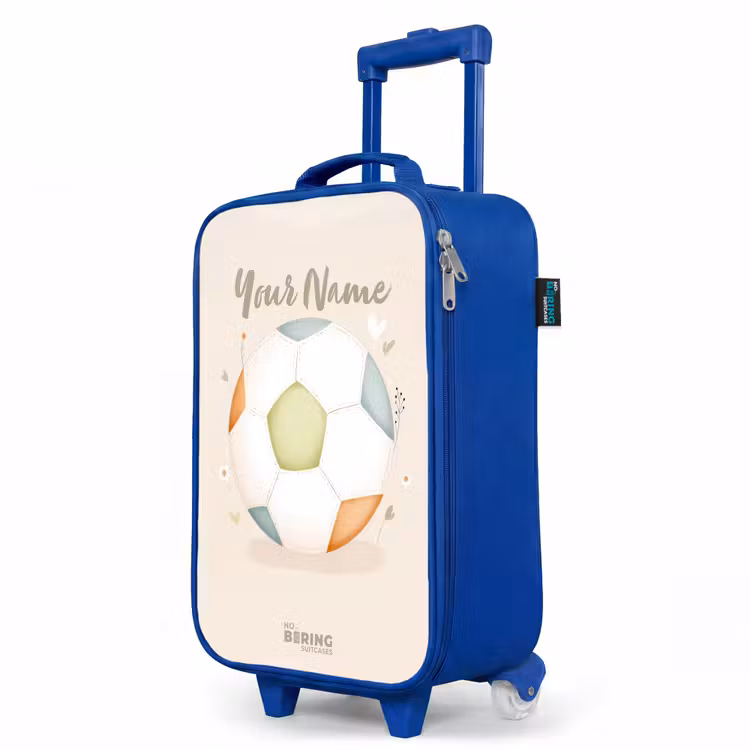 Voetbal in beige pastel kleuren Kinderkoffer - Blauw klein -productfoto_schuin