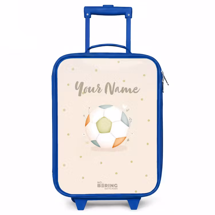 Voetbal in beige pastel kleuren Kinderkoffer - Blauw klein -3d