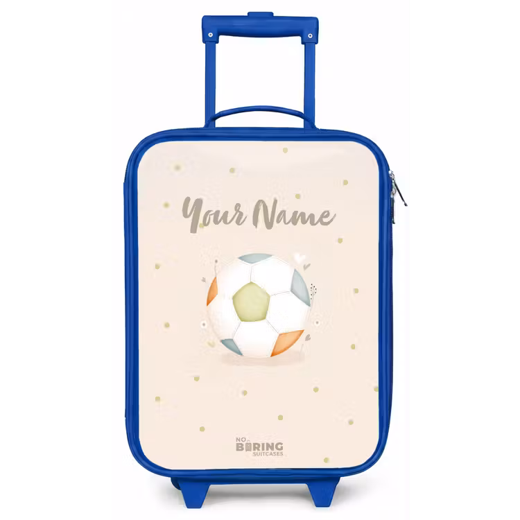 Voetbal in beige pastel kleuren Kinderkoffer - Blauw klein -zz3dotto