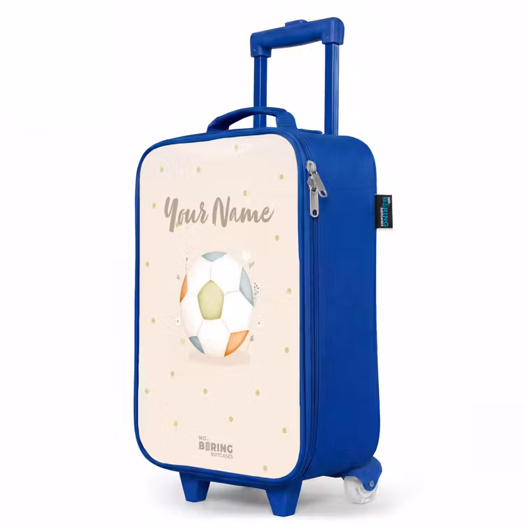 Voetbal in beige pastel kleuren Kinderkoffer - Blauw klein -productfoto_schuin
