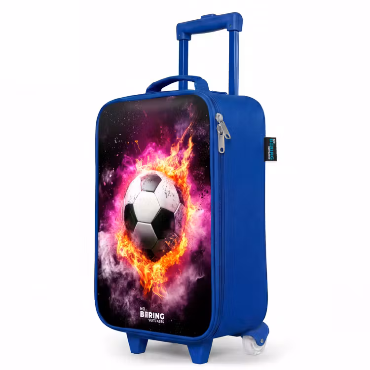 Voetbal in roze vuur explosie Kinderkoffer - Blauw klein -productfoto_schuin