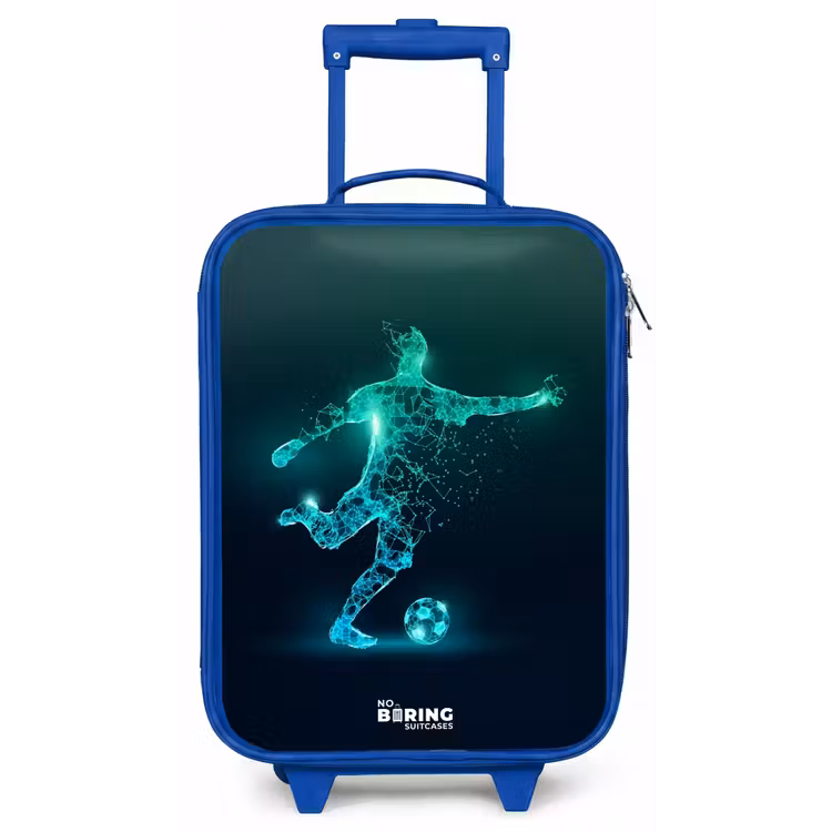 Voetballer trapt met kracht in digitale vorm Kinderkoffer - Blauw klein -zz3dotto