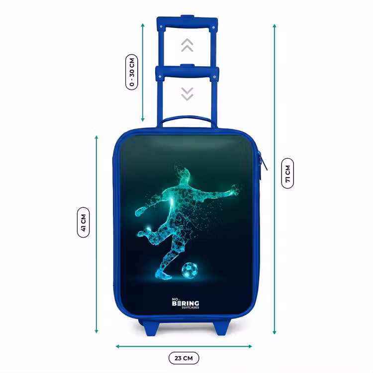 Voetballer trapt met kracht in digitale vorm Kinderkoffer - Blauw klein -productfoto_formaten