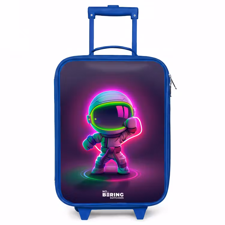 Space karate neon Kinderkoffer - Blauw klein -3d