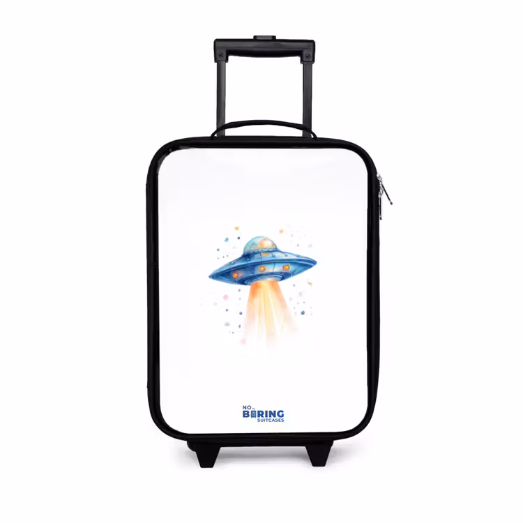 Blauw ruimteschip met lichtstraal Kinderkoffer - Zwart klein -3d