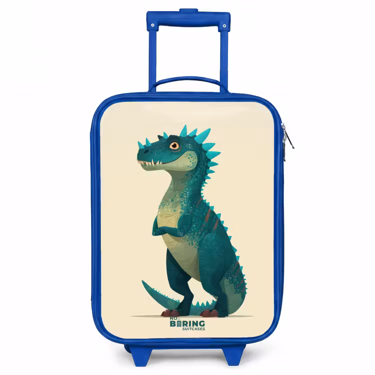 Spiky dino met vriendelijke blik Kinderkoffer - Blauw klein -3d