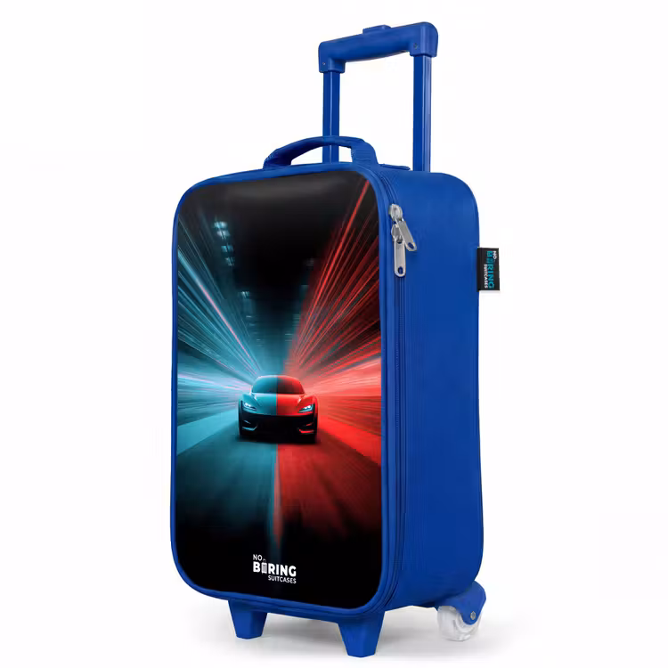 Sportwagen - Lichtstralen - Neon - Blauw Kinderkoffer - Blauw klein -productfoto_schuin