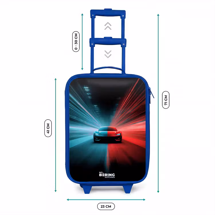 Sportwagen - Lichtstralen - Neon - Blauw Kinderkoffer - Blauw klein -productfoto_formaten