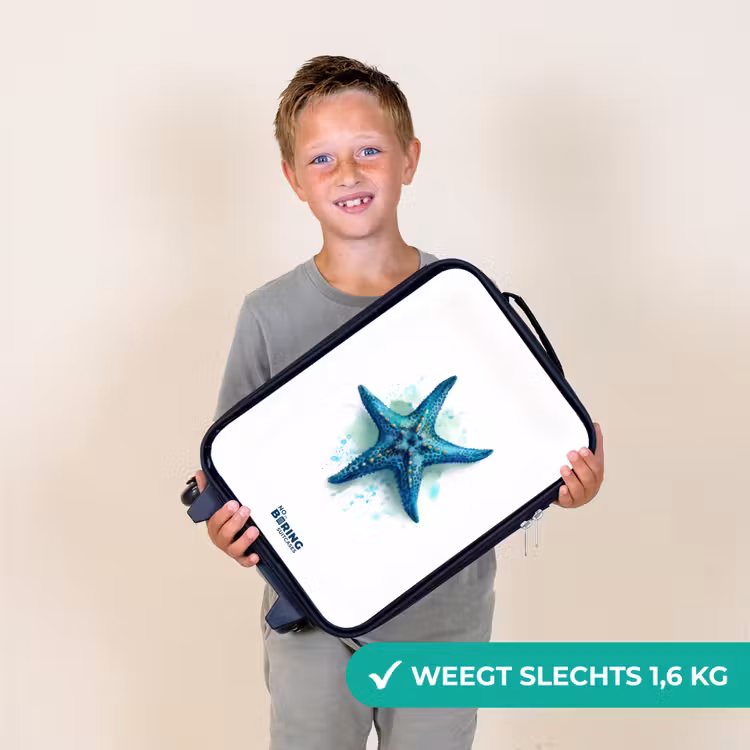 Blauwe Zeester op Witte Achtergrond Kinderkoffer - Zwart klein -sfeer4_NL