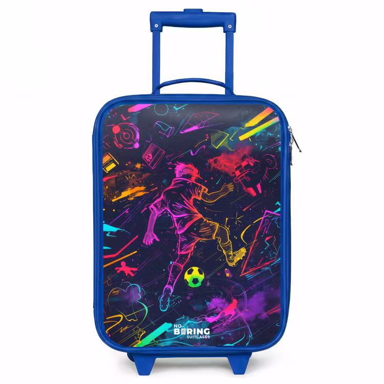 Straatvoetbal in ruimtekleuren Kinderkoffer - Blauw klein -3d
