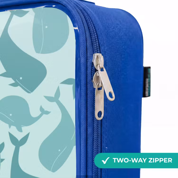 Gestileerde walvissen in tonale zeegroene tinten Kinderkoffer - Blauw klein -rits_EN