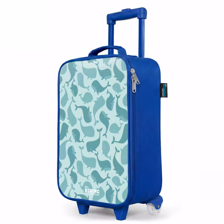 Gestileerde walvissen in tonale zeegroene tinten Kinderkoffer - Blauw klein -productfoto_schuin