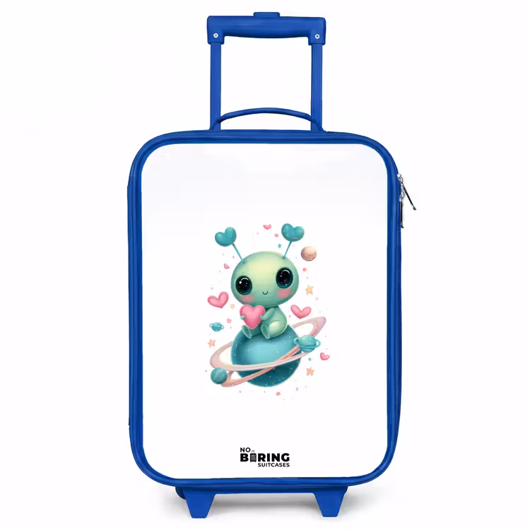 Lief buitenaards wezentje met hartje Kinderkoffer - Blauw klein -3d
