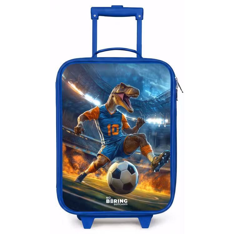 T-Rex als voetballer in vol stadion Kinderkoffer - Blauw klein -zz3dotto