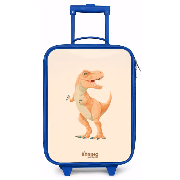 T-rex dino in oranje kleuren Kinderkoffer - Blauw klein -zz3dotto