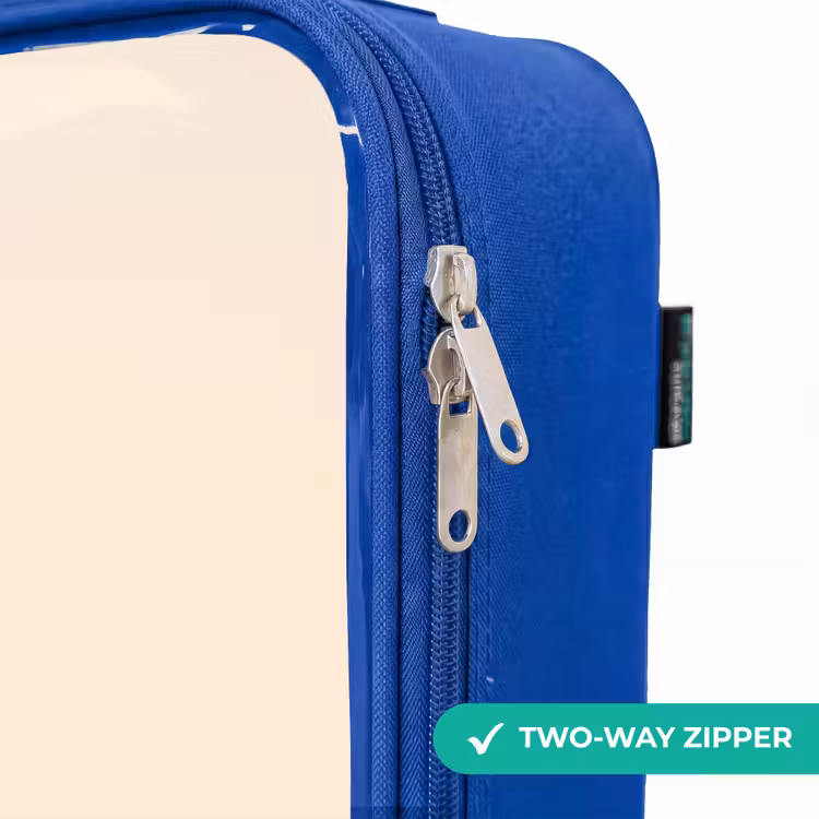 T-rex dino in oranje kleuren Kinderkoffer - Blauw klein -rits_EN