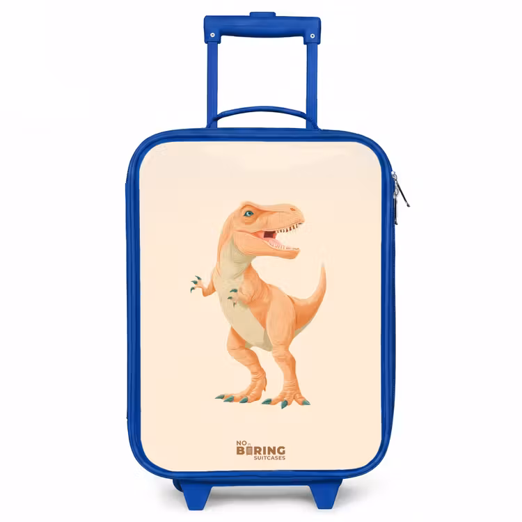 T-rex dino in oranje kleuren Kinderkoffer - Blauw klein -3d