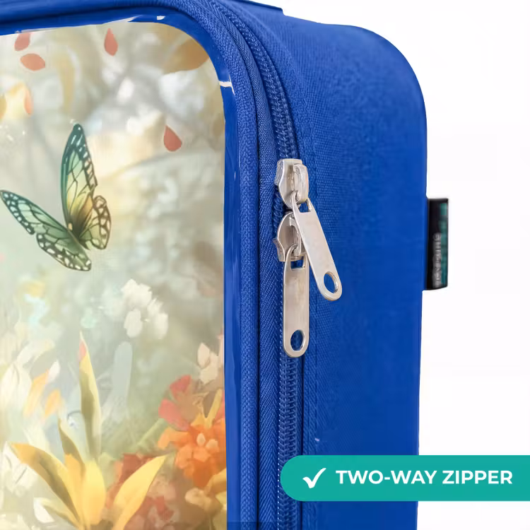Tijger in bloemenveld met vlinders en zonlicht Kinderkoffer - Blauw klein -rits_EN