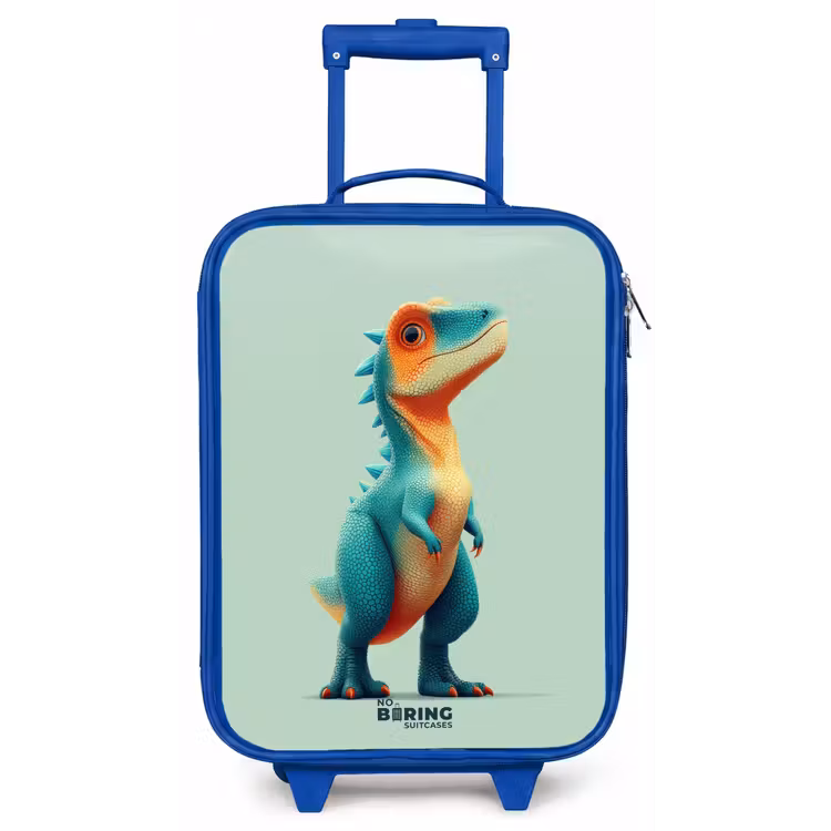 Stoere dino met grote ogen Kinderkoffer - Blauw klein -zz3dotto