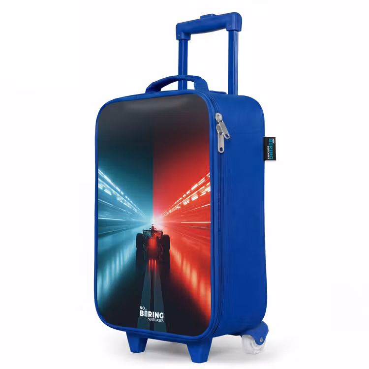 Baan - Raceauto - Neon - Rood Kinderkoffer - Blauw klein -productfoto_schuin