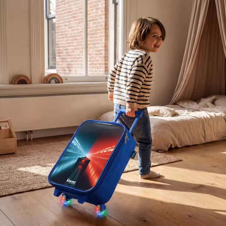 Baan - Raceauto - Neon - Rood Kinderkoffer - Blauw klein -sfeer1