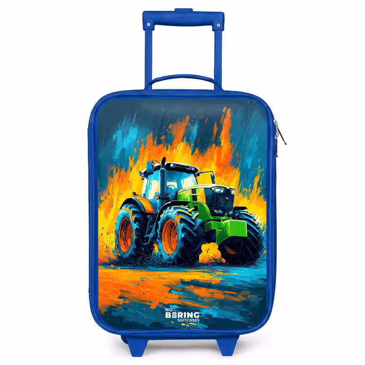 Tractor - Groen - Abstract - Penseelstreken Kinderkoffer - Blauw klein -3d