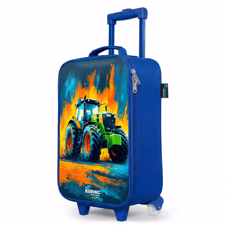 Tractor - Groen - Abstract - Penseelstreken Kinderkoffer - Blauw klein -productfoto_schuin