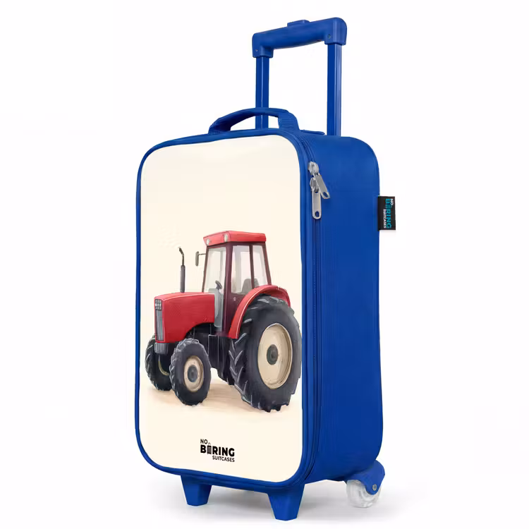 Tractor - Getekend - Rood Kinderkoffer - Blauw klein -productfoto_schuin