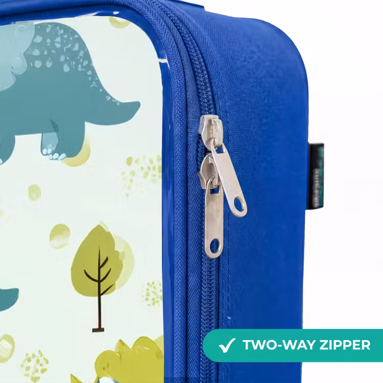 Triceratopsen tussen boompjes Kinderkoffer - Blauw klein -rits_EN
