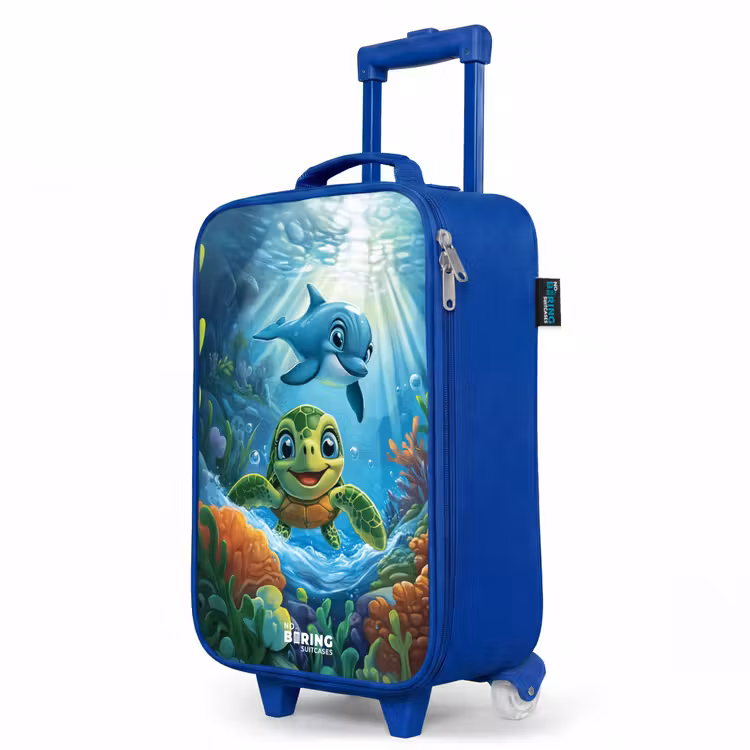 Schildpad en dolfijn in blauwe oceaan Kinderkoffer - Blauw klein -productfoto_schuin