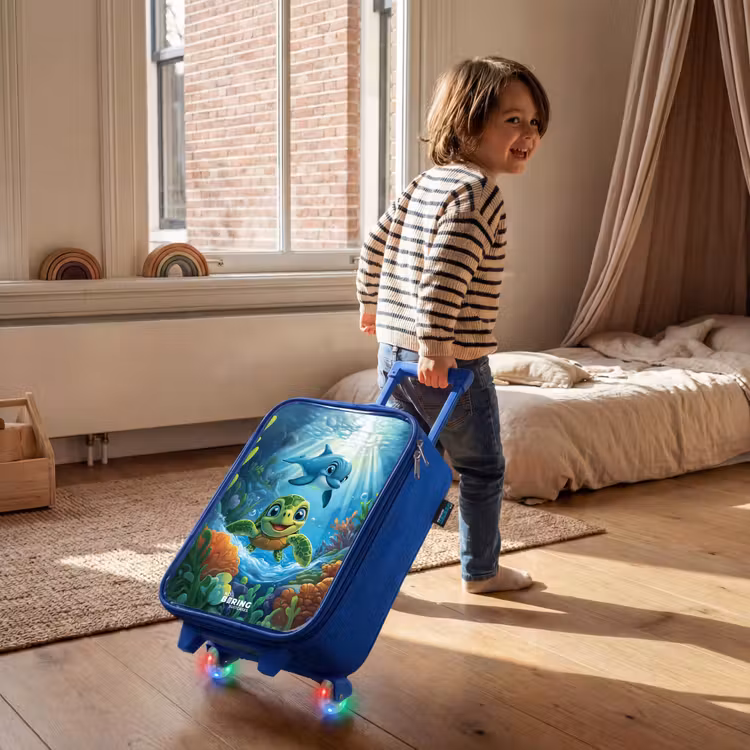 Schildpad en dolfijn in blauwe oceaan Kinderkoffer - Blauw klein -sfeer1
