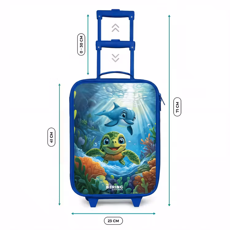 Schildpad en dolfijn in blauwe oceaan Kinderkoffer - Blauw klein -productfoto_formaten
