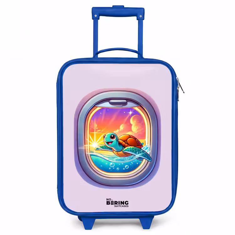 Schildpad die zwemt met zonsondergang Kinderkoffer - Blauw klein -3d