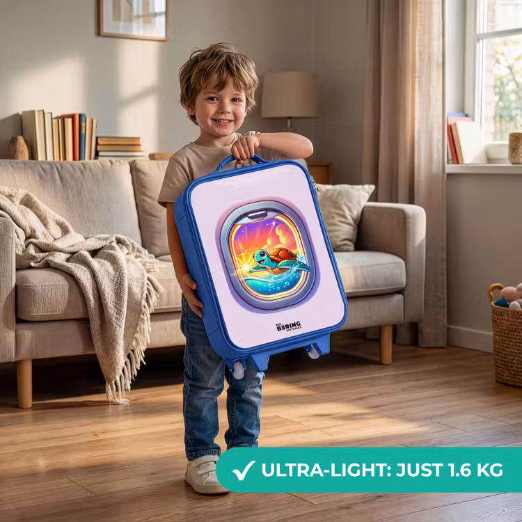Schildpad die zwemt met zonsondergang Kinderkoffer - Blauw klein -sfeer2_EN